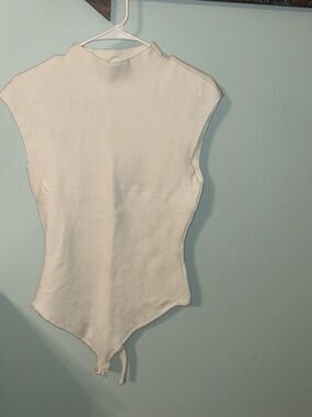 Abercrombie & Fitch White Sleeveless Mock Neck Bodysuit Top